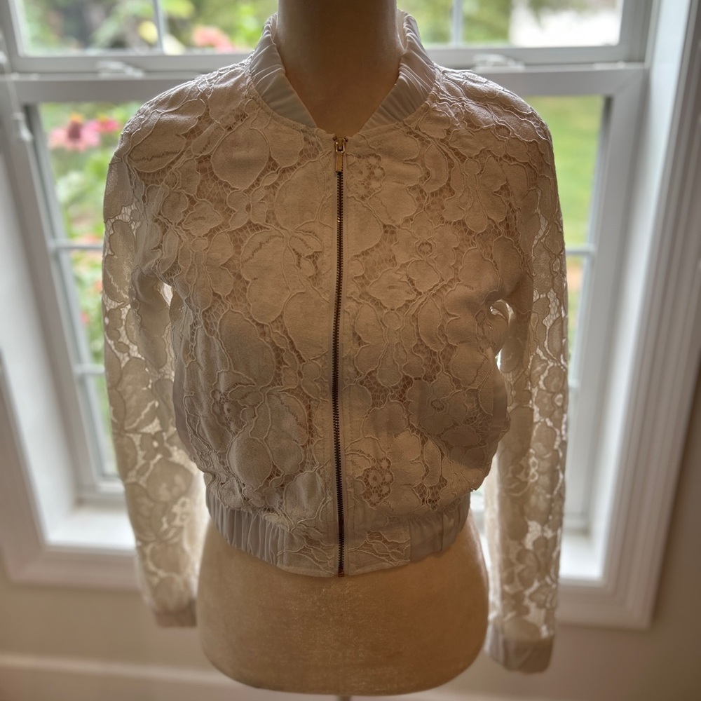 Bebe Lace white bomber jacket